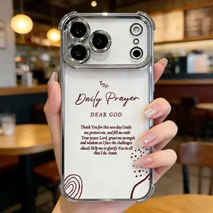 Dear God Daily Prayer Phone Case for iPhone 17 Pro Max 16 15 Plus 14 13 12 11 Air Christian Quote Electroplated Edge Shockproof Four-Corner Drop Protection Soft Silicone Cover Gift girls cute Protective Smartphone Casing