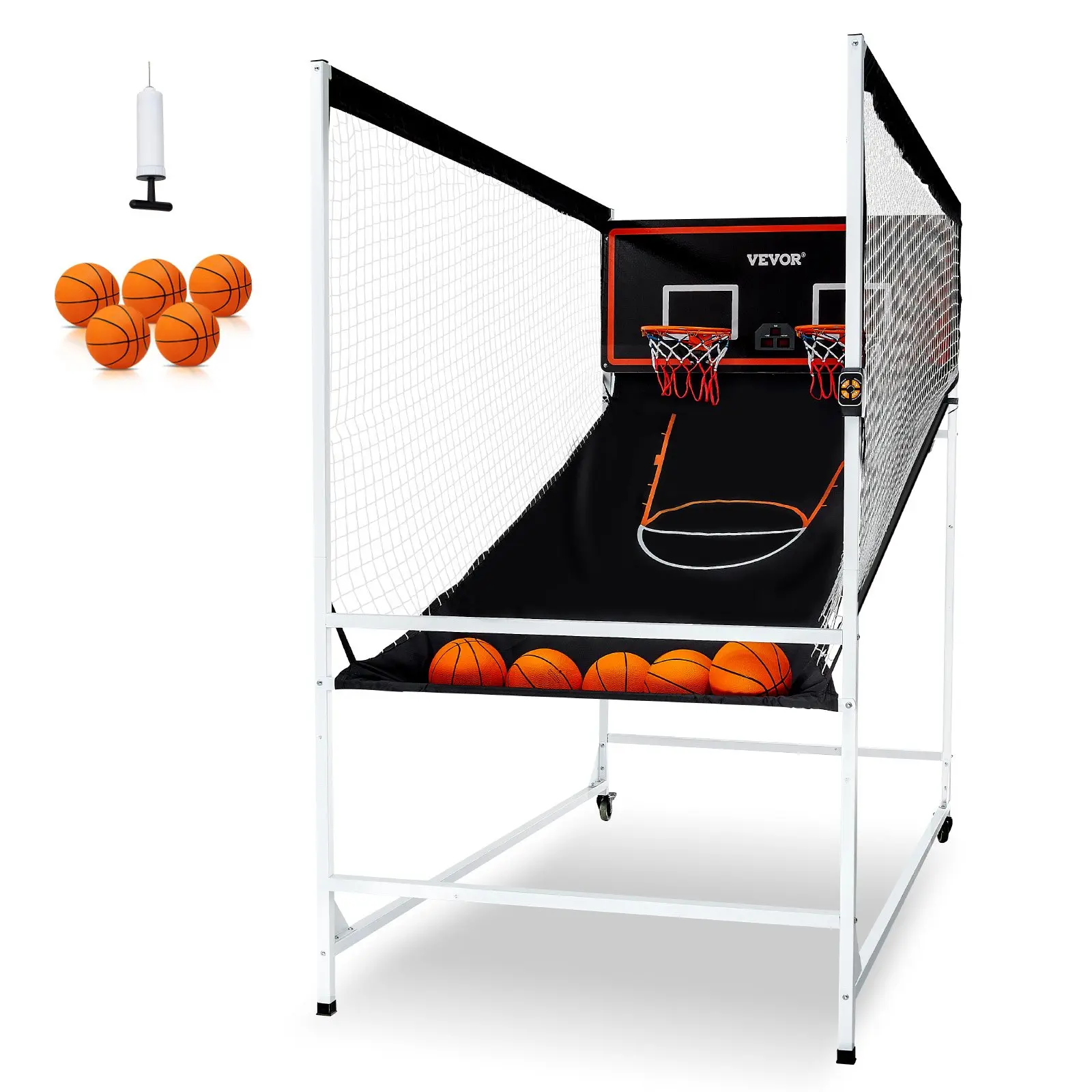 【DealsForYouDays】VEVOR Arcade Cage Basketball Game, 2 Player Indoor Basketball Game, Home Dual Shot Sport with 5 Balls, 8 Game Modes, Electronic Scoreboard, and Inflation Pump, for Kids, Adults (Black White)