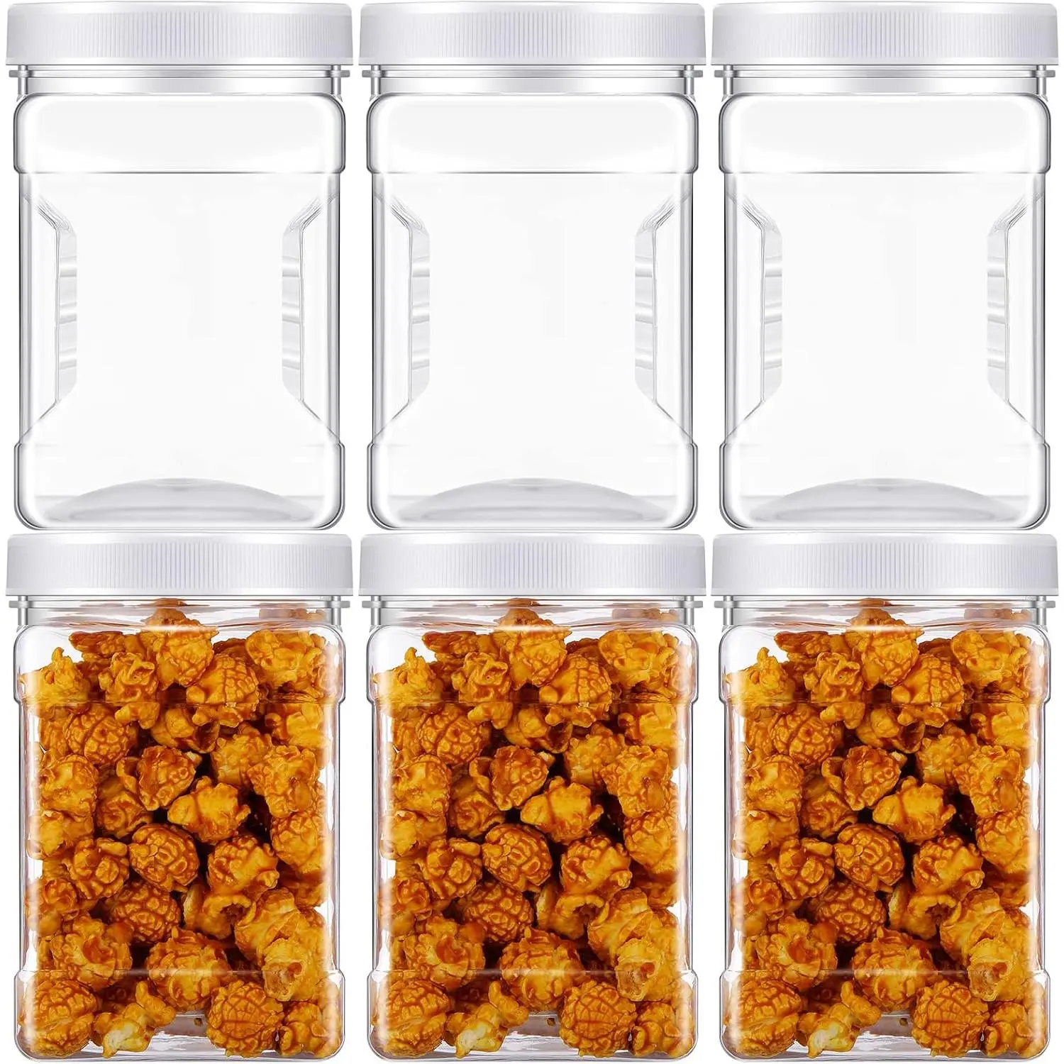 6 Pcs Half Gallon Square Plastic Containers with Lids 60.8 oz Clear Plastic Jars Storage Containers Grip Jars Large Mouth Square Canisters for Food Snack Kitchen