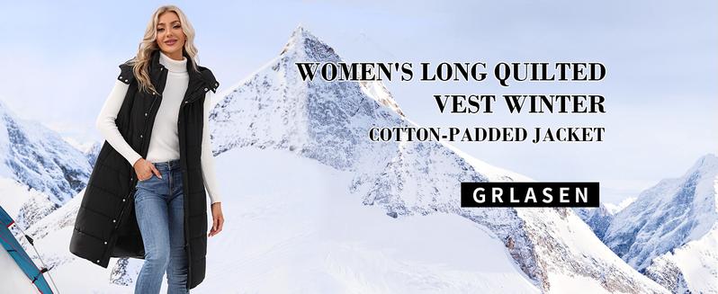PiePieBuy Women's Hooded Puffer Vest Long Quilted Sleeveless Button Down Cotton Padded Jacket Winter Coat PiePieBuy Women's Hooded Puffer Vest Long Quilted Sleeveless Button Down Cotton Padded Jacket Winter Coat