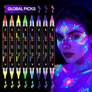 Glow-in-the-Dark Face Paint Markers, 8 Pack 16 Colors, Black Light Neon Body Paint Pens for Skin, Washable UV Temporary Tattoo, for Birthday Glow Party, Halloween Makeup & Easter Basket Stuffers, Versatile Usage
