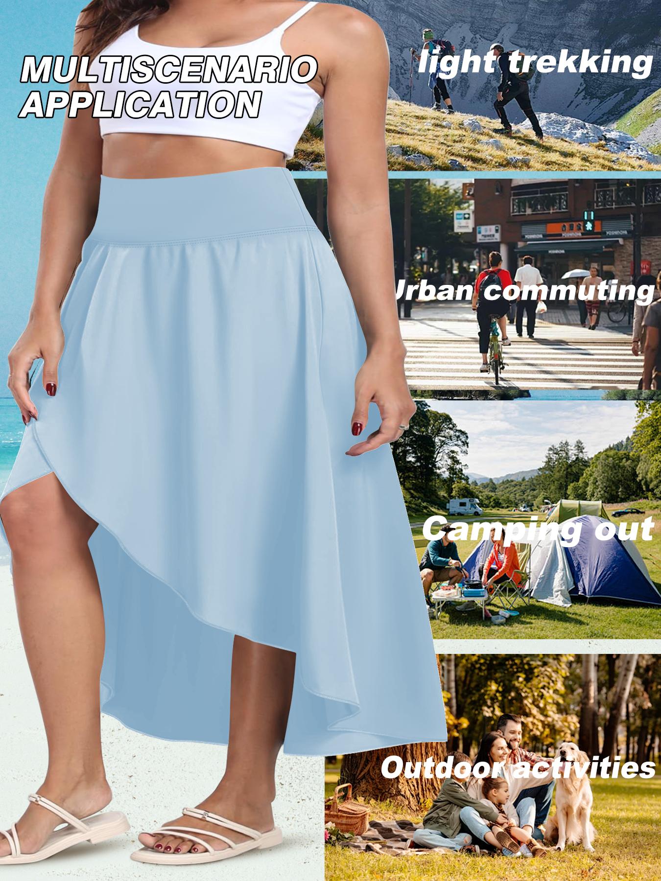 【Plus Size】 Solid Color Side Split Skirt, Casual Comfy High Waist Midi Skirt for Daily Wear, Women's Bottoms for Summer, Casual Comfy Skorts, High Waisted Skorts