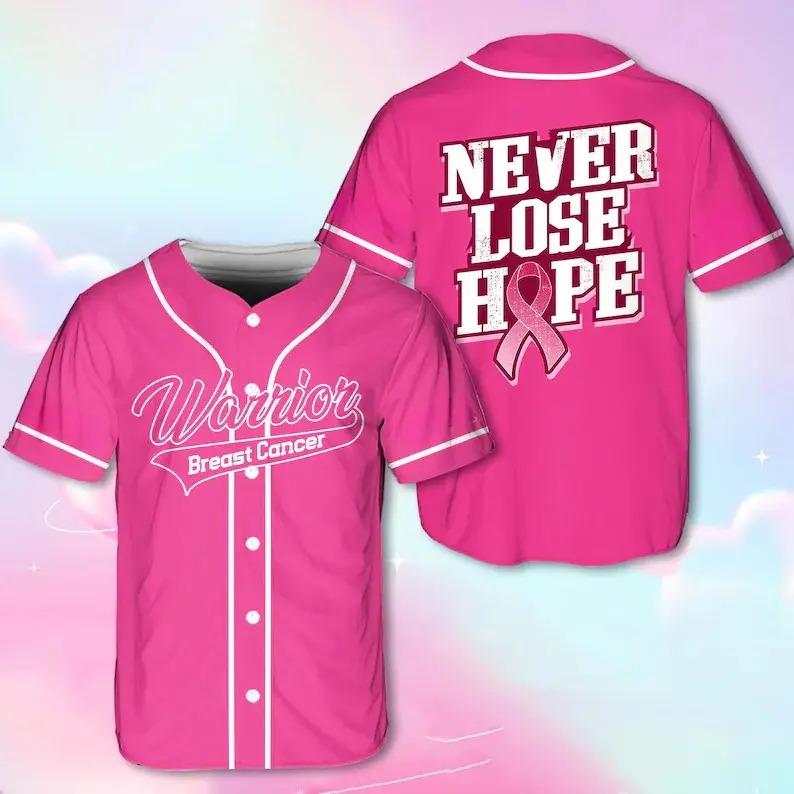 Breast Cancer Baseball Jersey, Never Lose Hope, Fight Cancer, Cancer Warrior