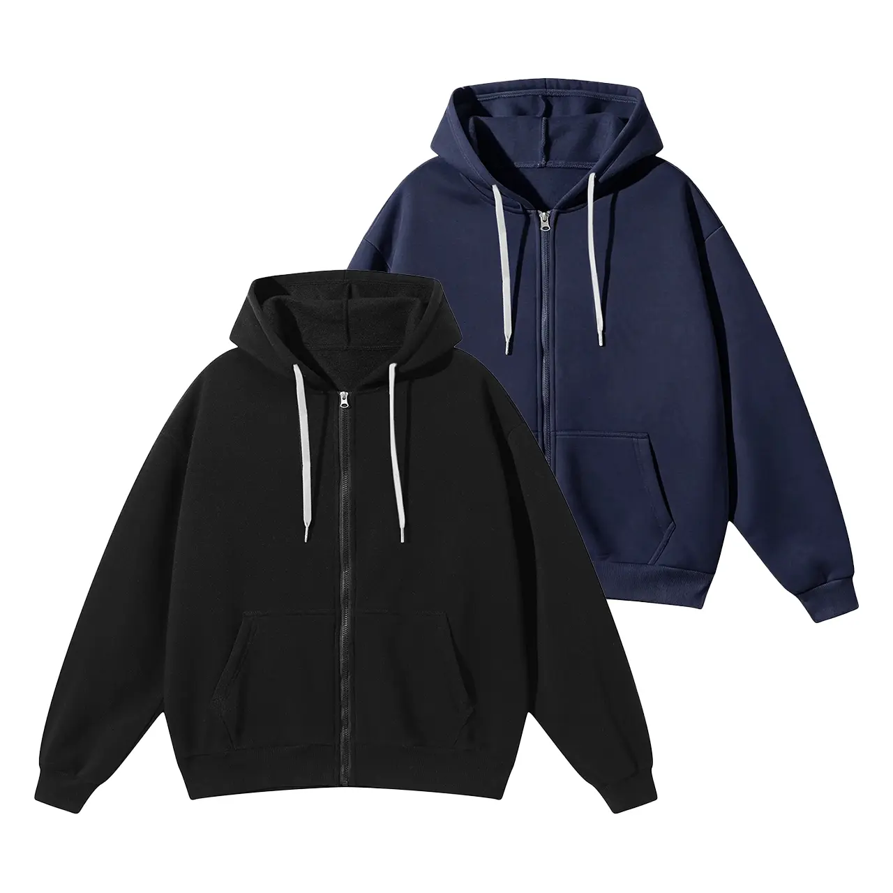 2 Pack Men’s Solid Zip Up Hooded Sweatshirt Jackets, Urban Fashion Outerwear Seen as trending clothes And wardrobe winter For Relaxed Outfit Layouts And Coordinated Matching With Diversified Casual Bottoms