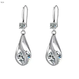Twisted Hollow Teardrop Cubic Zirconia Fish Hook Dangle Earrings, Multi Color Crystal Cage Water Drop Long Drop Earrings, Silver Tone Elegant Evening Party Jewelry for Women