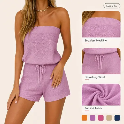 Imily Bela Womens Comfort Summer Jumpsuits Casual Fitted Loose Sleeveless Off Shoulder Elastic Waist Romper Loungewear Lady Two Piece Outfit