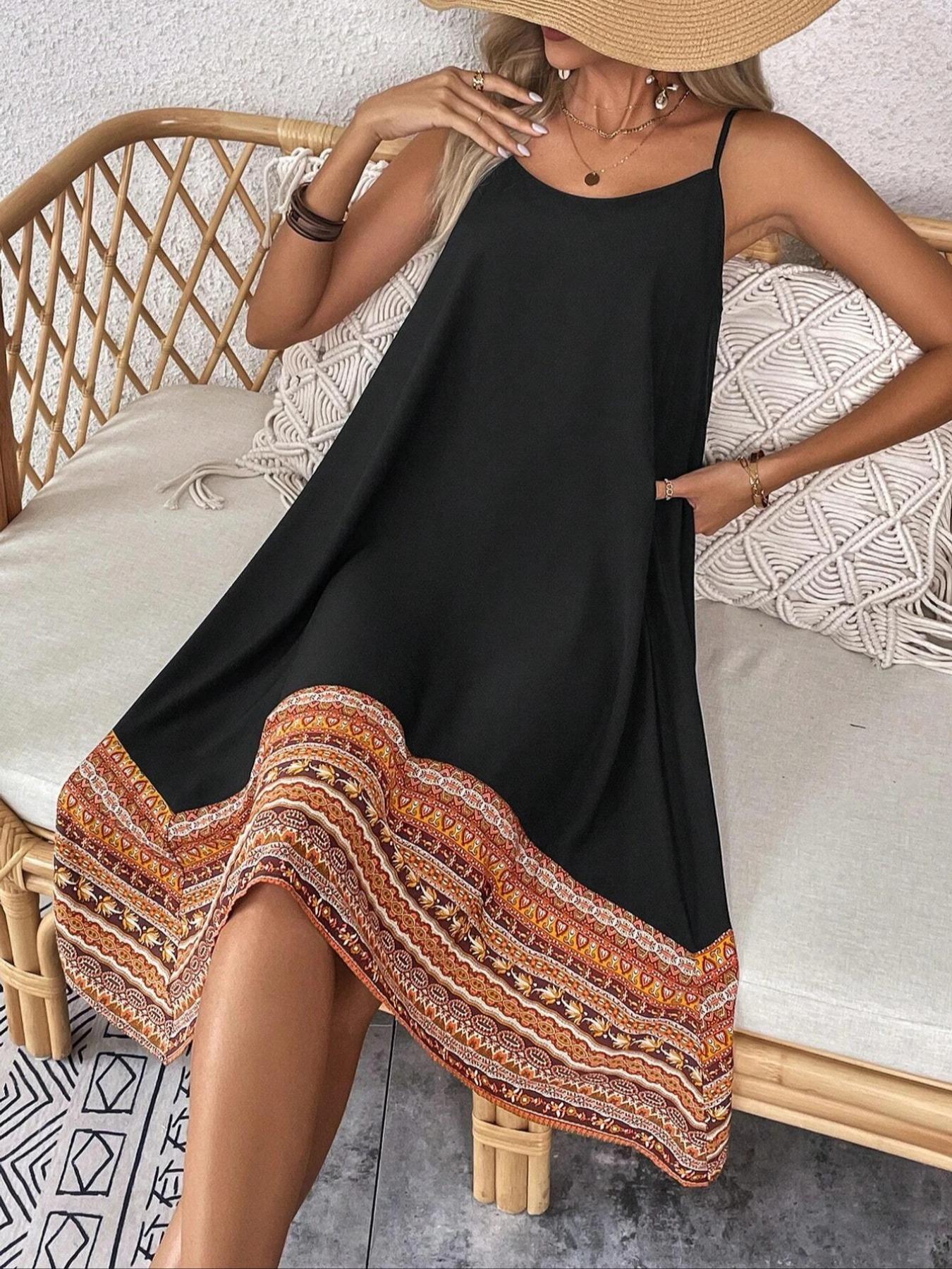 Holiday Casual Striped Patchwork Print Halter Backless Dress, Irregular Hem Short Skirt, Fitted Style, Perfect for Vacation