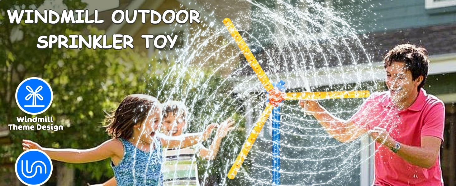 Windmill Sprinkler Toy for Kids 57" 360° Rotating Outdoor Water Spray with 36 Splash Holes Safe ABS Plastic Fun Backyard Lawn Sprinkler for Toddlers Boys Girls Pets Garden Watering Fun