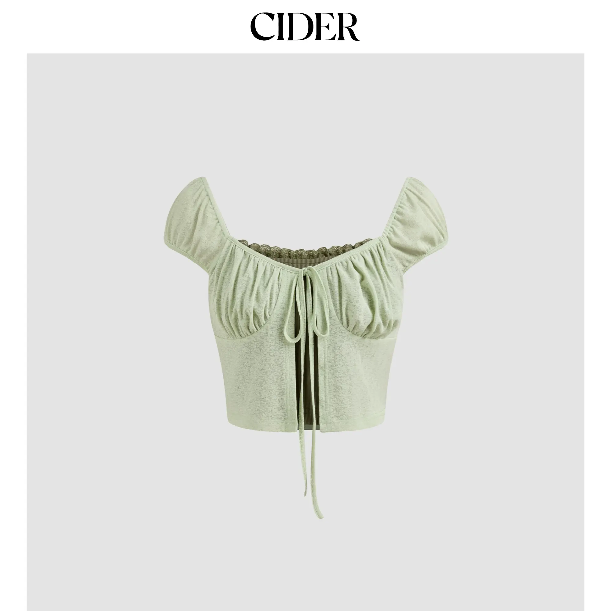 Cider [size 2-10] Square Neck Two Tone Knotted Crop Short Sleeve Top
