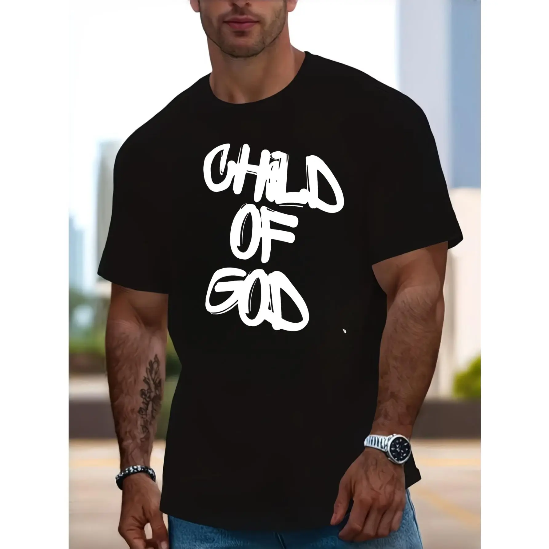 Casual Streetwear Style, Men's T-Shirt, Child Of God Graphic Print, Summer Daily Wear, Gift For Christian Men