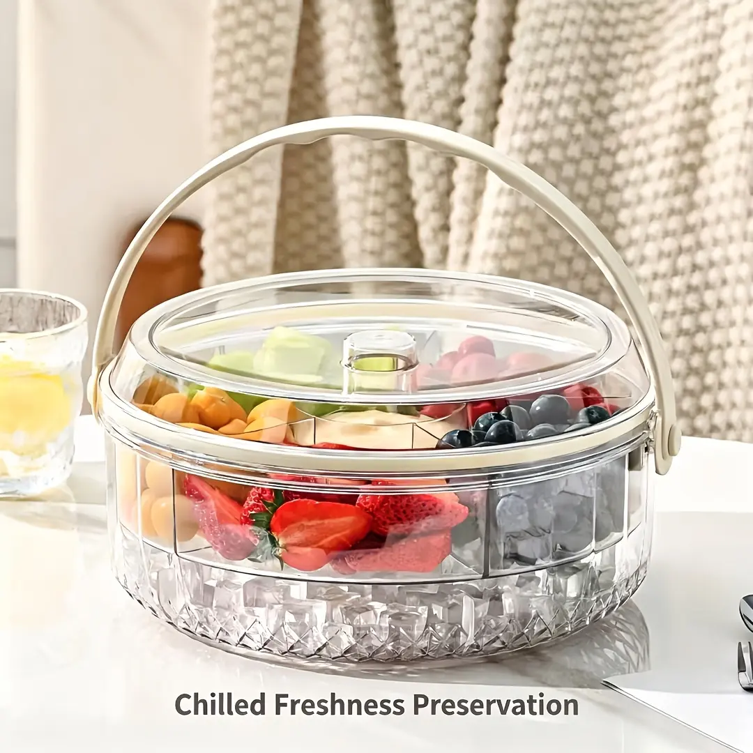 Portable Large-Capacity Polypropylene Rotating Cooler - Chilled Storage for Parties/Picnic, Beer, Ice Cubes, with Rotating Tray, Ice Storage, Fresh-Keeping Function for Camp Kitchen Use, High Volume, Transparent Fresh-Keeping Box, Functional