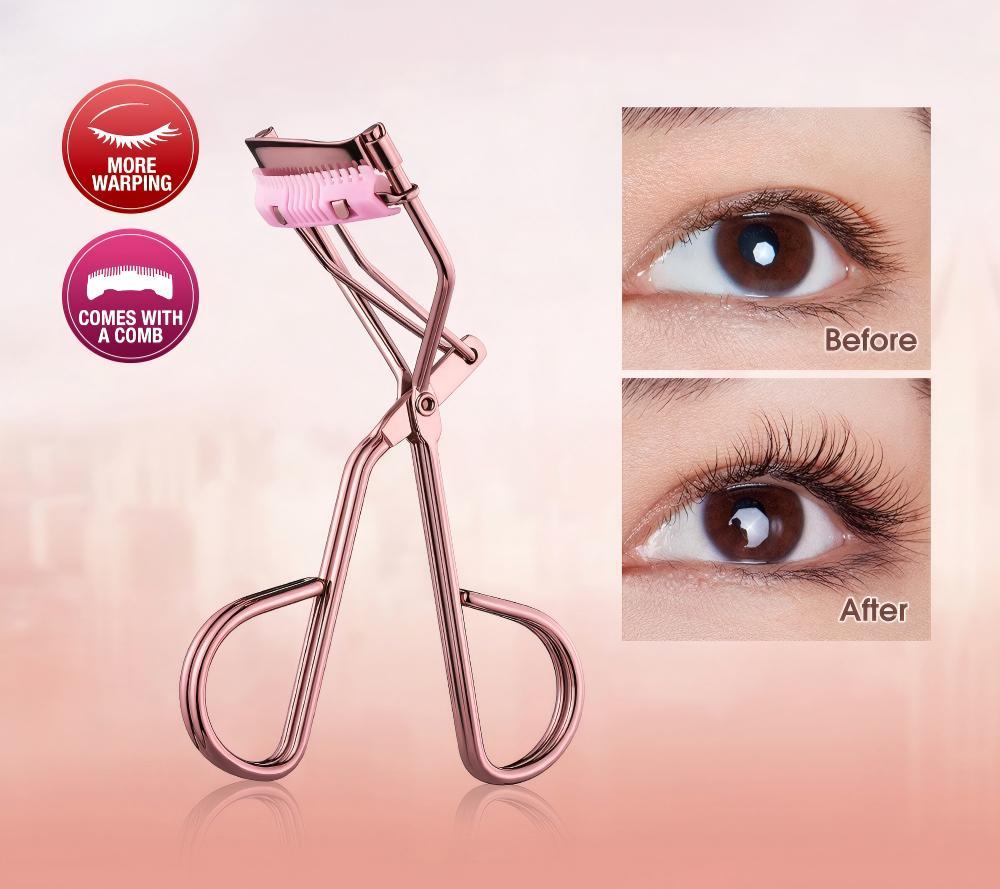 New convenient eyelash curler with comb, easy to create natural curls, equipped with a rubber pad for assistance