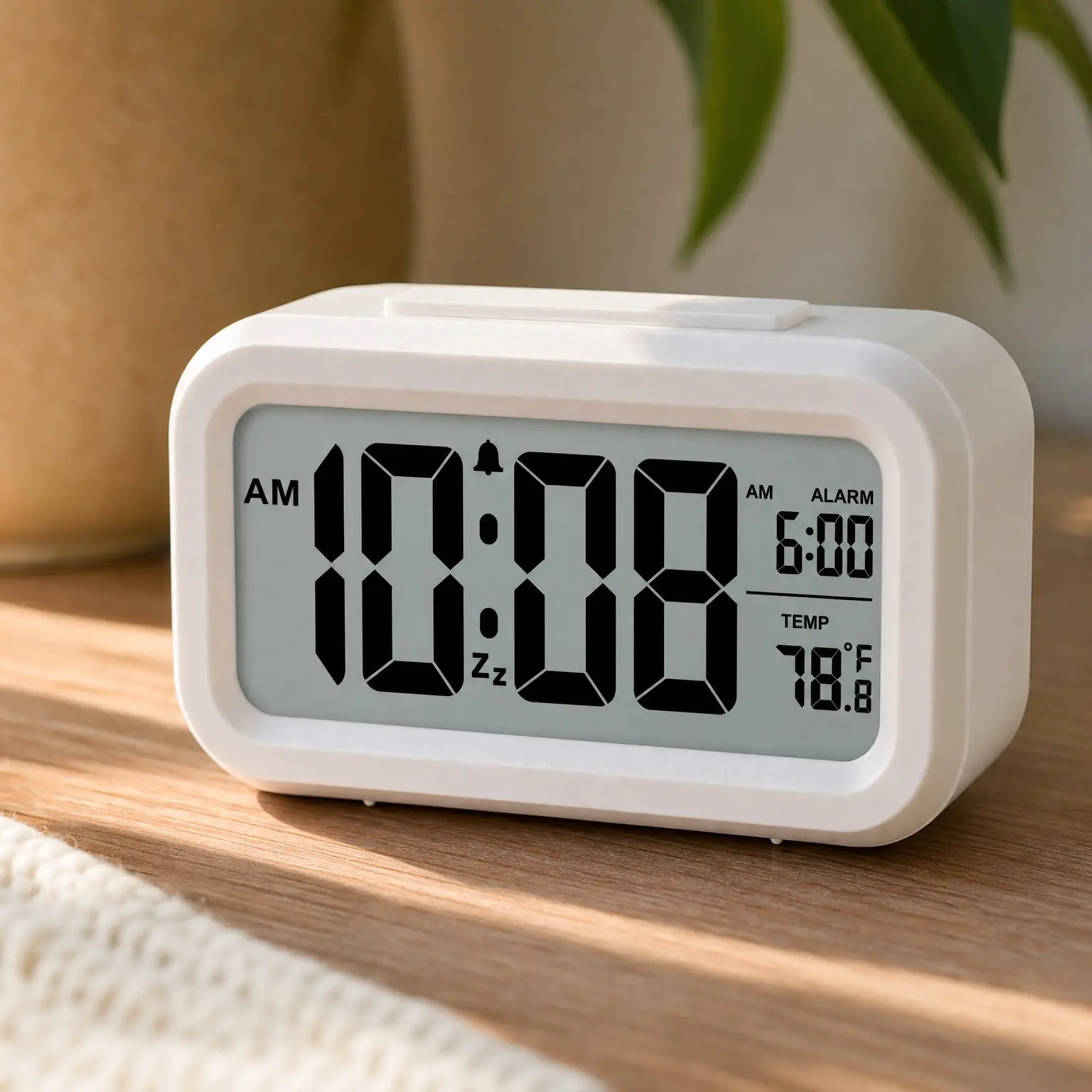 Night Light Digital Alarm Clock with Indoor Temperature, Battery Operated, Cordless Small Cute Clock for Bedroom Desk Travel, Easy to Use for Teens Kids, White