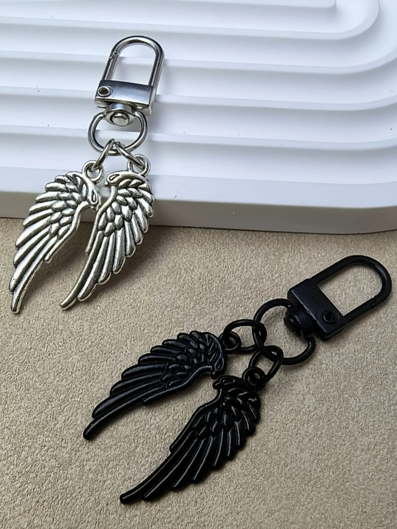 Dark Aesthetic Angel Wing Keychains,Angel Wing Pendants Consisting of 2 Wings,Dual Angel Wing Charms Gothic/Punk  Alloy Metal Angel Wings Keyring Bag Charm Zipper pull Ornaments  Handbag / backpack charm Christmas Gift