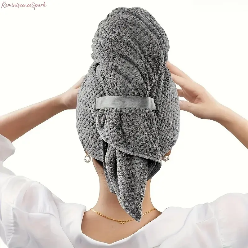 Extra Large Microfiber Hair Towel Wrap with Elastic Fastening Band, Ultra Absorbent Quick Dry Hair Turban, Soft Anti-Frizz Hair Care Accessory, Portable Daily Essential for Shower, Summer Use, Travel & Camping Trips