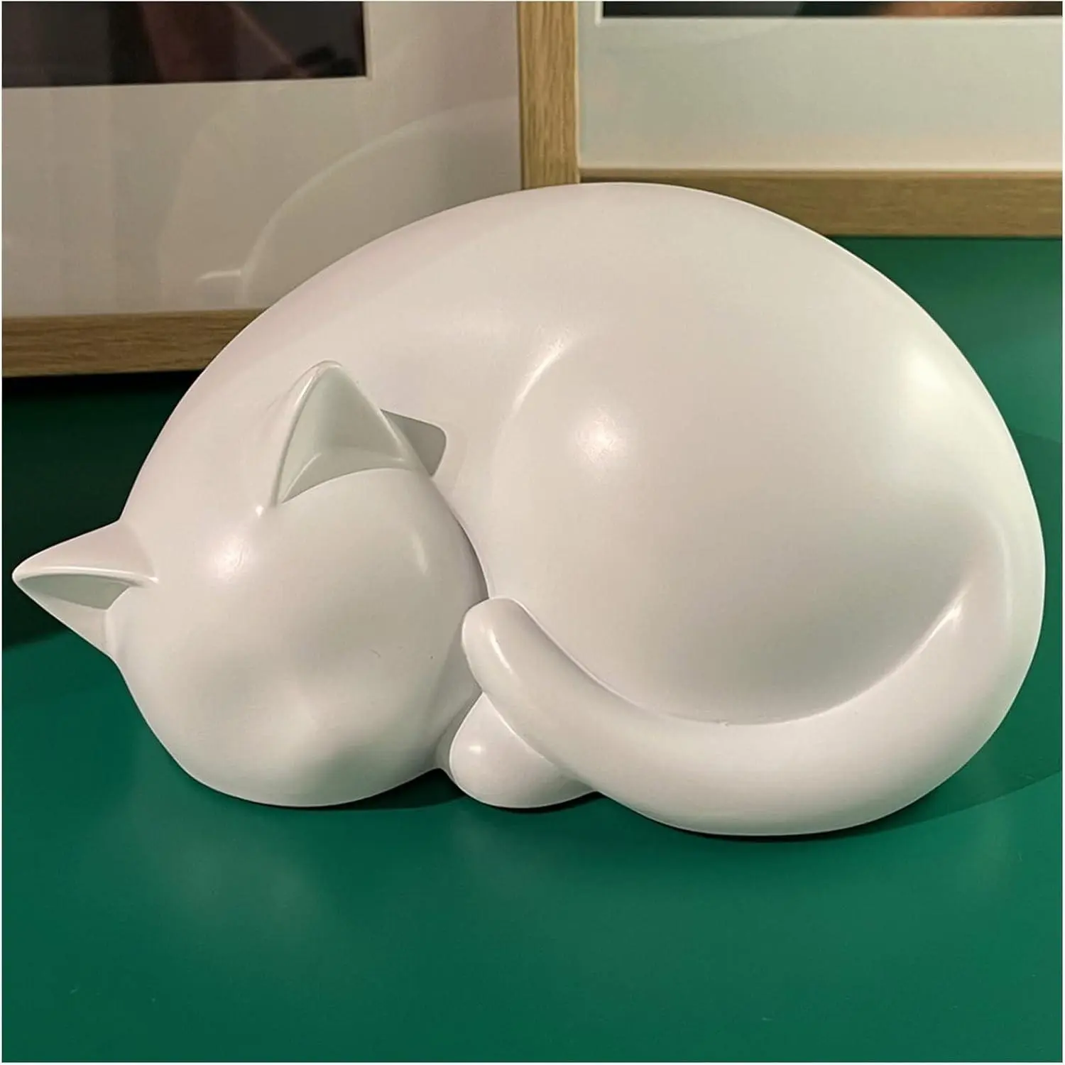 Compact Sleeping Cat Memorial Urn - Resin Pet Cremation Keepsake with Peaceful Look for Ash Storage (White)
