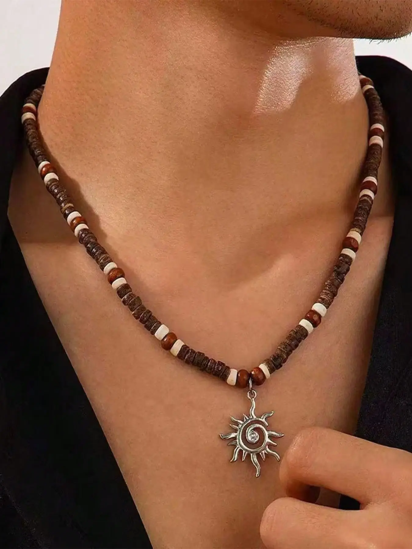 Men's Beaded Necklace, Surfer Necklace, Wooden Beaded Necklace, Coconut Shell Necklace, Beach Necklace, Hawaii Summer Necklace, Beach Jewelry