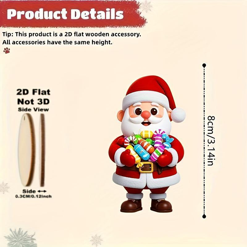 10Pcs Christmas Wooden Gingerbread Man Santa Claus 2D Flat Wooden Pendant Christmas Tree Decoration Perfect Holiday Gift Decor
