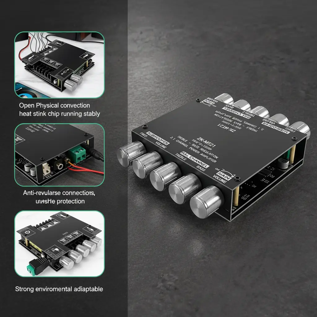 2.1 Channel Bluetooth Digital Amplifier Board, 50W+50W+100W Power Amp Module, Subwoofer Amplifier with Treble & Bass Control, Wireless Stereo Audio Board for DIY Speakers & Home Theater