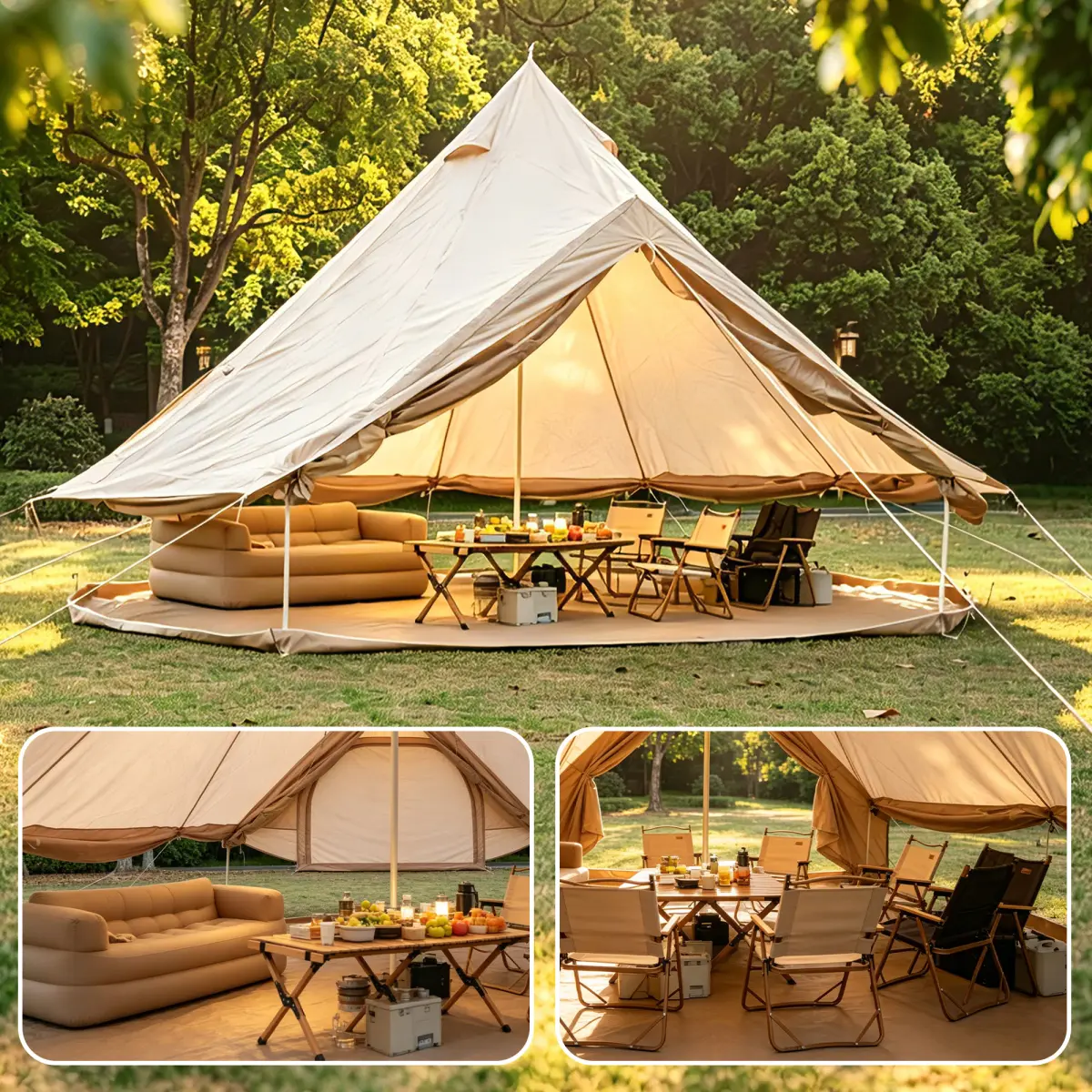 AobtkelOxford Bell Tent for Family Camping - Spacious 13.1ft Yurt with Stove Jack, Large Glamping Tents for 4-8 People, 4 Season Oxford Hot Tent Shelter Beige