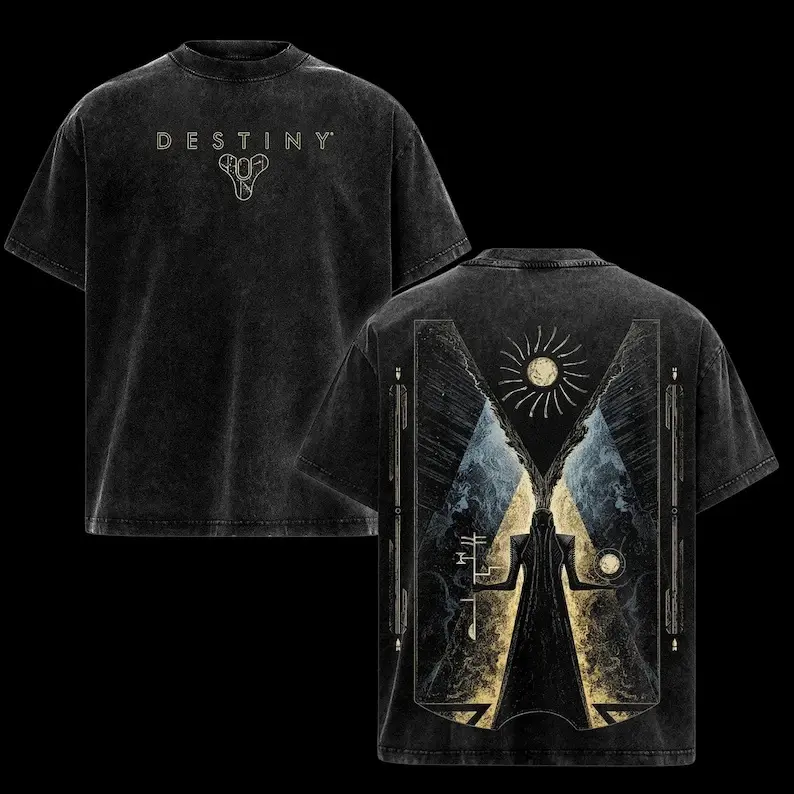 Men's Destiny 2 Witness Raid Boss Vintage Acid Washed Baggy Oversized T-Shirt, Casual Short-Sleeve Guardian Graphic Top, Streetwear, Tshirt, Shortsleeve, Distressed, Loose, Menswear, Festive, Polyester Clothes, All Seasons, Loose-Fit, Oversize Tee, Casual