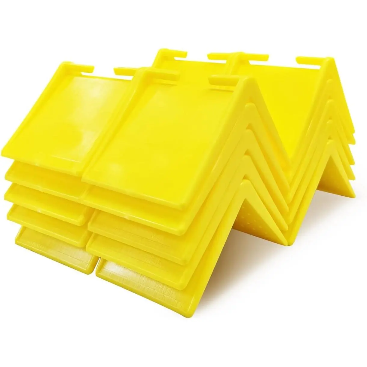 20 Pack 2 Inch V Shaped Corner Edge Protectors Yellow | Crack resistant plastic, fits 1 to 2 inch tie down straps, heavy duty cargo guards, for flatbed trailer pallets and moving