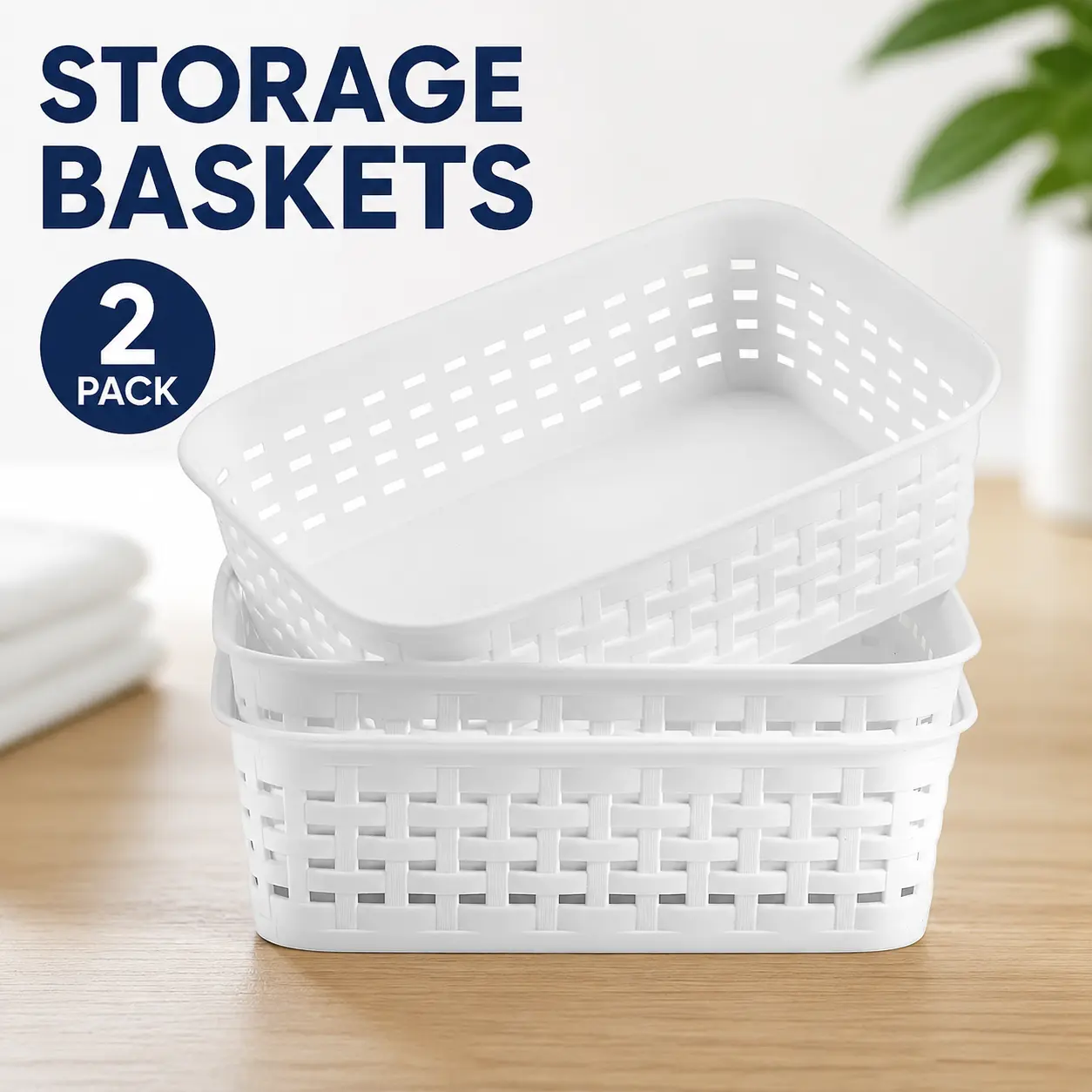 3 Pack Plastic Storage Baskets for Cabinets,Small Plastic Basket,Organizer Bins Storage Baskets for Shelves,Room,Pantries,Countertops(White)