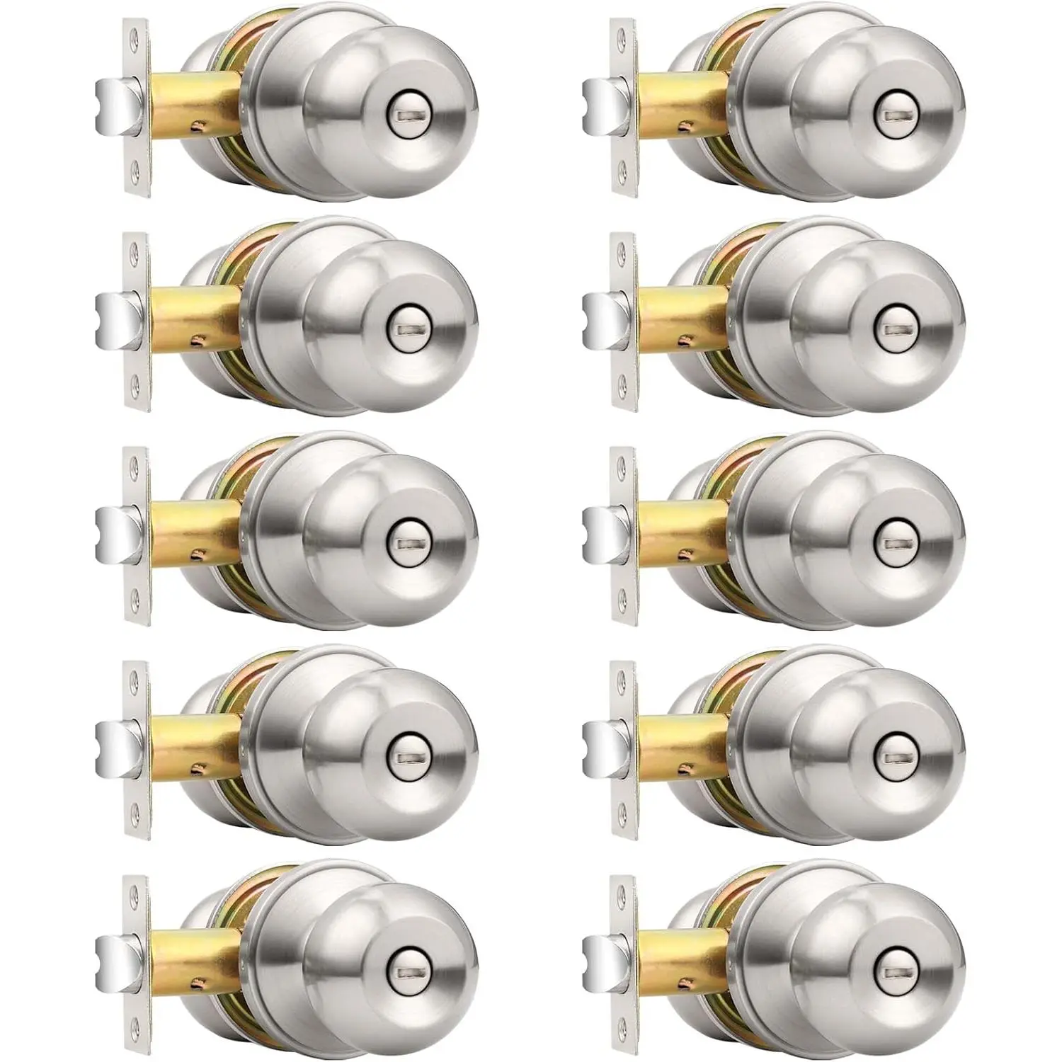 Bedroom Bathroom Door Knobs Brushed Nickel Door Handles, Interior Door Knobs Locks Privacy Door Knobs Stainless Steel, 10 Pack