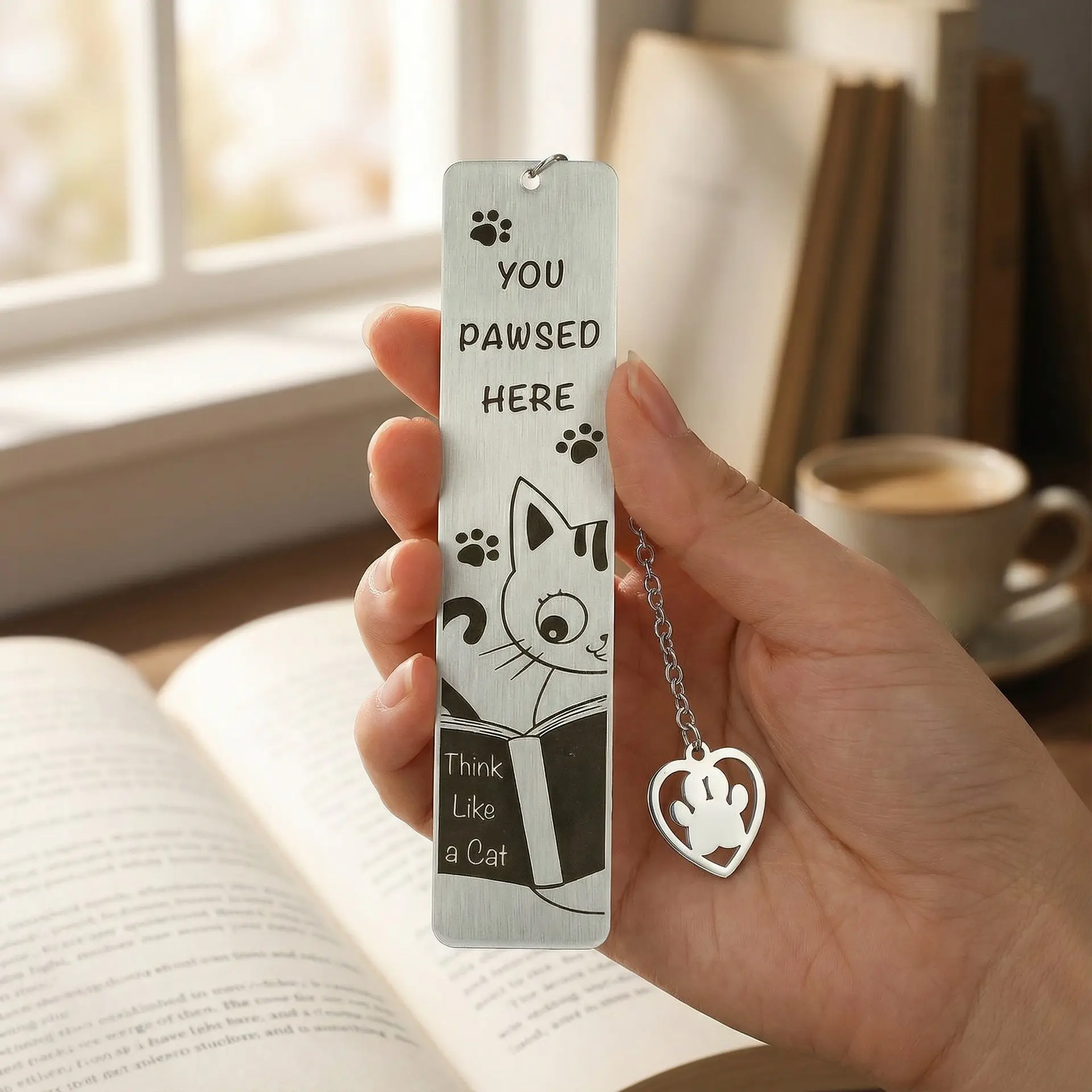 Cute Cat Bookmark, Stainless Steel Kitten Paw Print Bookmark, Reading Gift for Cat Lovers, Fun Cat Bookmark, Animal Bookmark