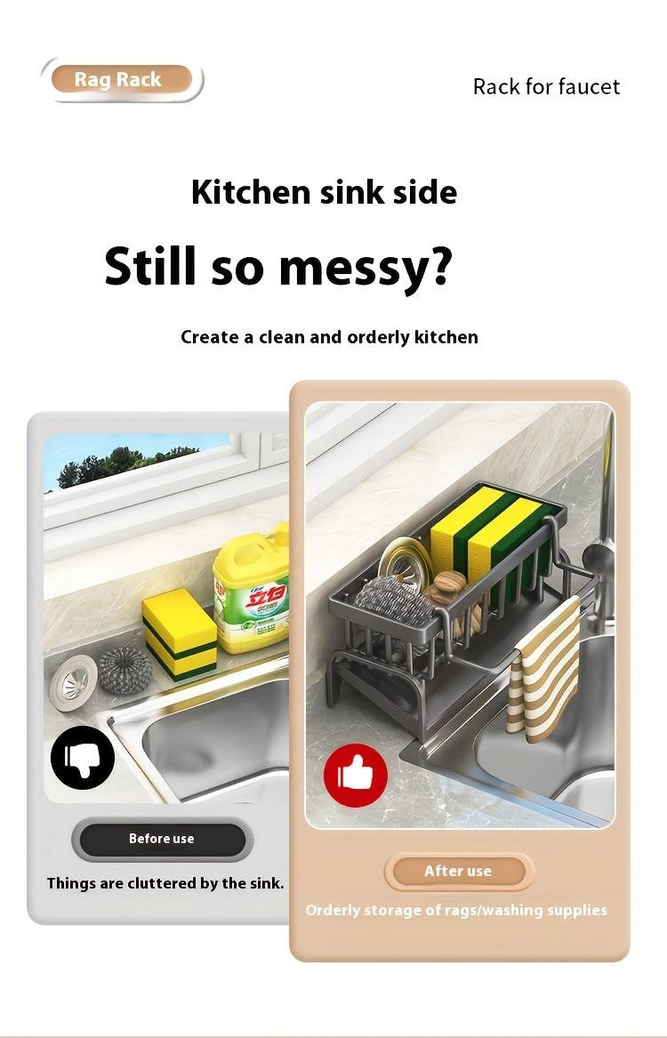 1PC Faucet Hanging Sink Storage Rack, Drain Easy Clean Space Saving, Kitchen Bathroom Sponge Dishcloth Brush Organizer