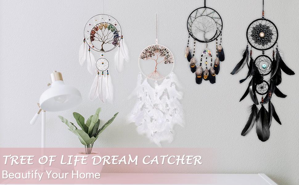 Pretty Jolly Black Gothic Dream Catcher Wall Decor Handmade Woven Feather Macrame Dream Catchers Wall Hanging for Bedroom,Living Room,Wedding Party,Home Decor-Black 3 Rings 22.4"