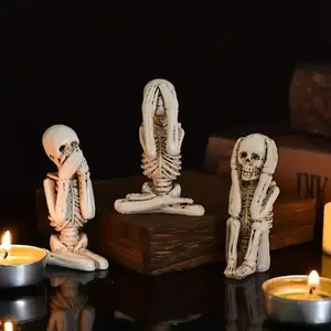 3-Count Skull Design Resin Ornament Set, Creative Desktop Decoration, Sporty Protective Gear Accessory for Living Room Home Decor