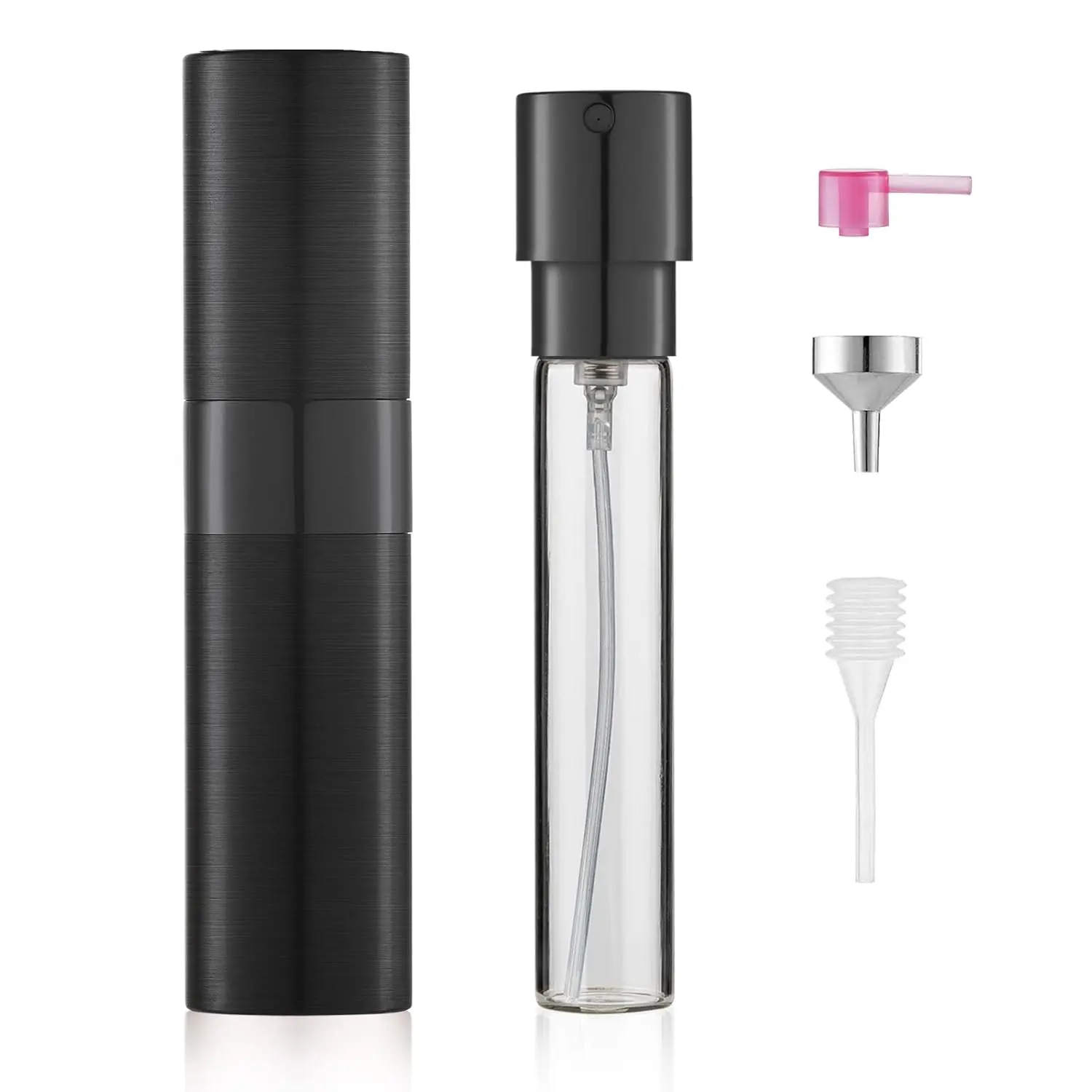 8ML Brushed Atomizer Perfume Spray Bottle for Travel, Empty Refillable Cologne Dispenser, Portable Sprayer (Black)