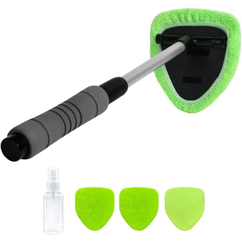 Windshield Cleaning Tool, Microfiber Car Window Cleaner with 4 Reusable and Washable Microfiber Pads and Extendable Handle