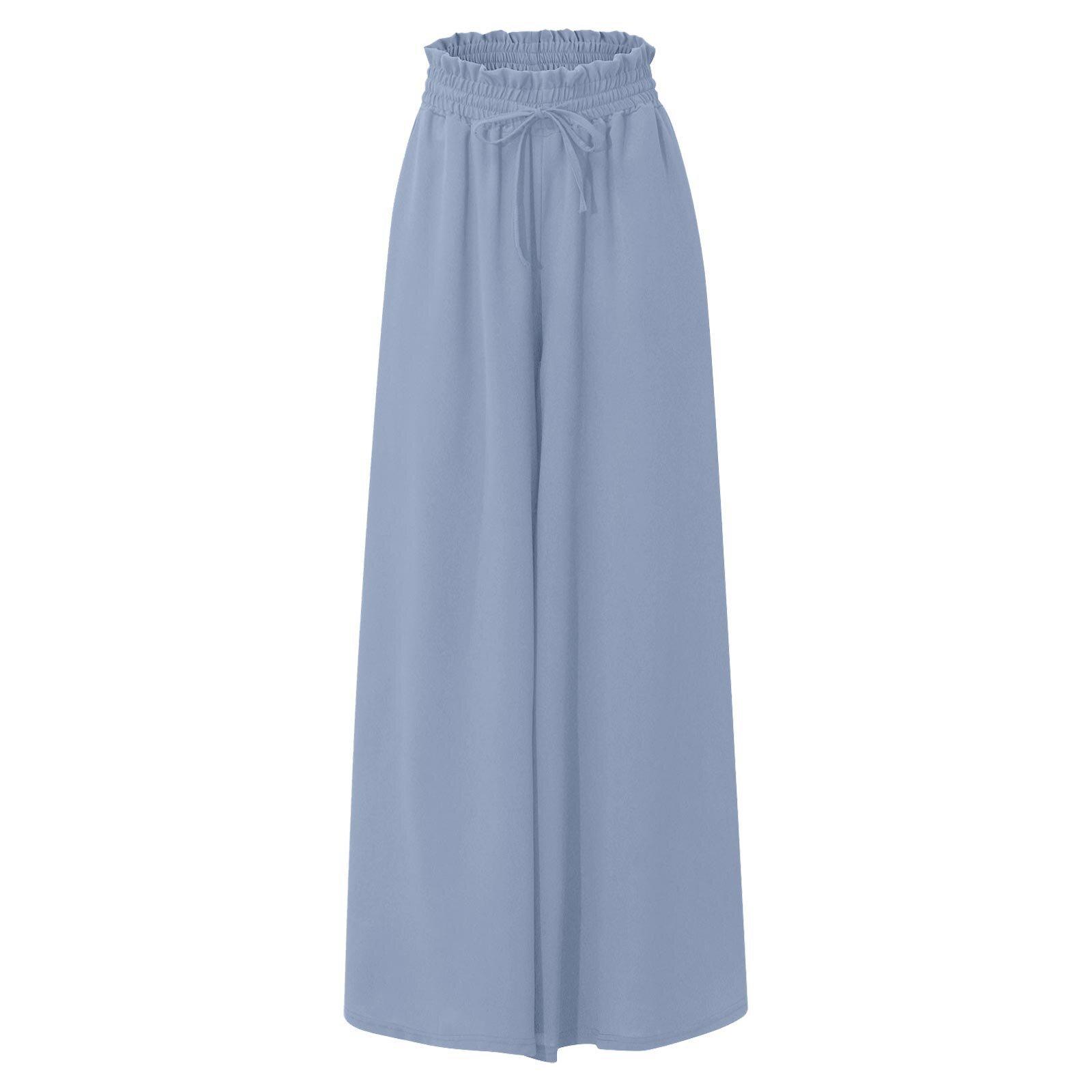 Women's new summer wide-leg long pants with elastic waistband, high-waisted long skirt-pants for women, suitable for beach vacations and commuting