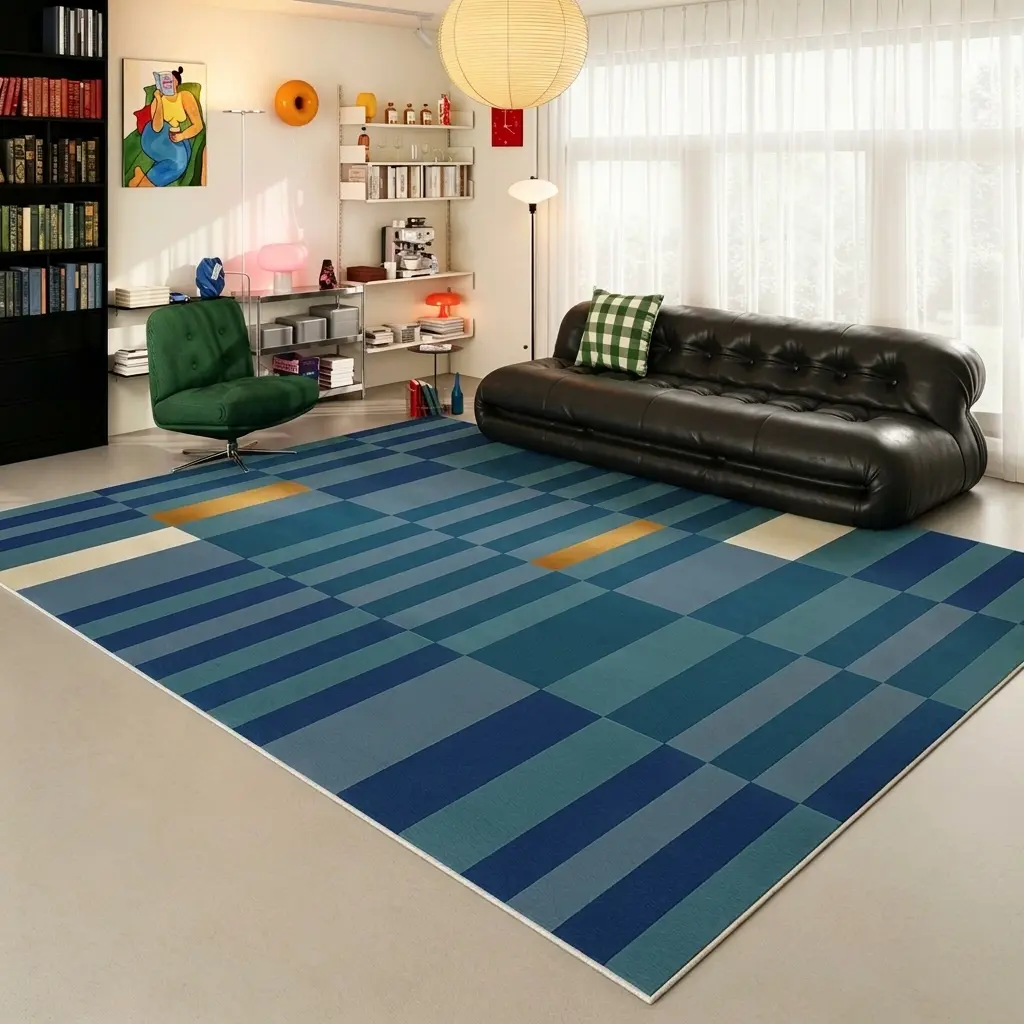 200cm*300cm/6.56'*9.84'  Mid‑Century Modern Patchwork Block Grid Area Rug, Retro Color‑Block Geometric Large Floor Carpet, Multi‑Color Non‑Slip Indoor Rug for Living Room Bedroom Home Decor