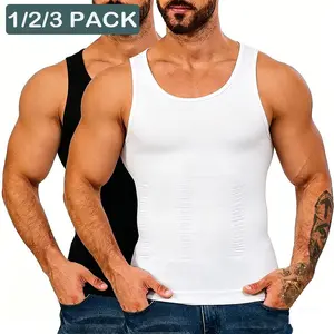1/2/3 PACK Men Compression Shirt Tank Top,Men Plain   Shaping Vest,Men Sleeveless Shirt Shapewear,Men Workout