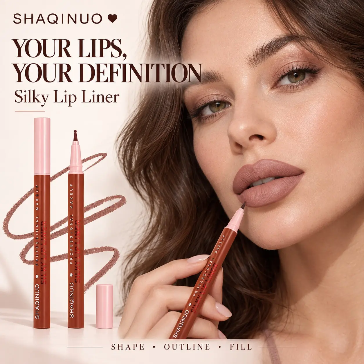 SHAQINUO Liquid Lip Liner – Silky Smooth, Waterproof & Long-Lasting, Transfer-Proof, Precise Lip Outline, Smudge-Proof Lip Pencil, Beginner Friendly Makeup for Women