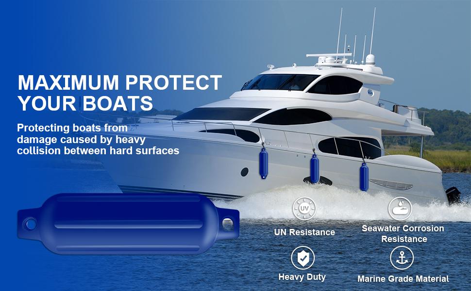 Boat Fenders 4 Pack, Ribbed Twin Eyes Boat Fenders Bumpers for Docking, Inflatable Marine Boat Bumper with 4 Ropes, 4 Needles and 1 Pump Boat Fenders 4 Pack, Ribbed Twin Eyes Boat Fenders Bumpers for Docking, Inflatable Marine Boat Bumper with 4 Ropes, 4 Needles and 1 Pump