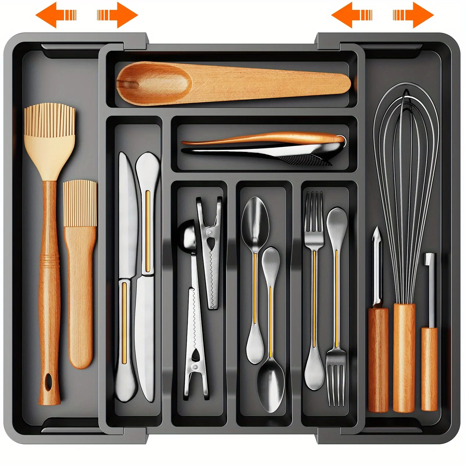 Drawer Organizer, Expandable Cutlery Tray Holder, Adjustable Tray, Organize Kitchen Silverware, Cutlery, Knives and Spoons With Labels, For Messy Kitchen, Bedroom or Living Room Drawers