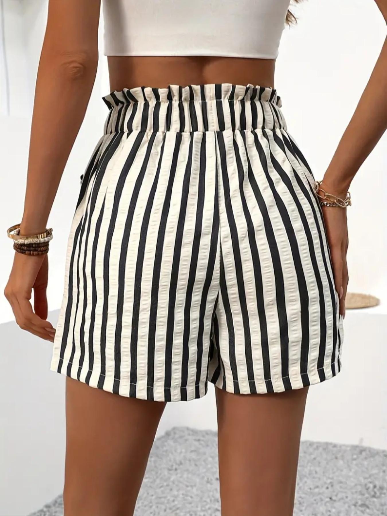Women's Striped Print Drawstring Waist Shorts, Casual Boho Shorts, Casual Elastic Waist Shorts for Spring, Fashion Women's Bottoms for Daily Wear, Casual Fashionable Shorts
