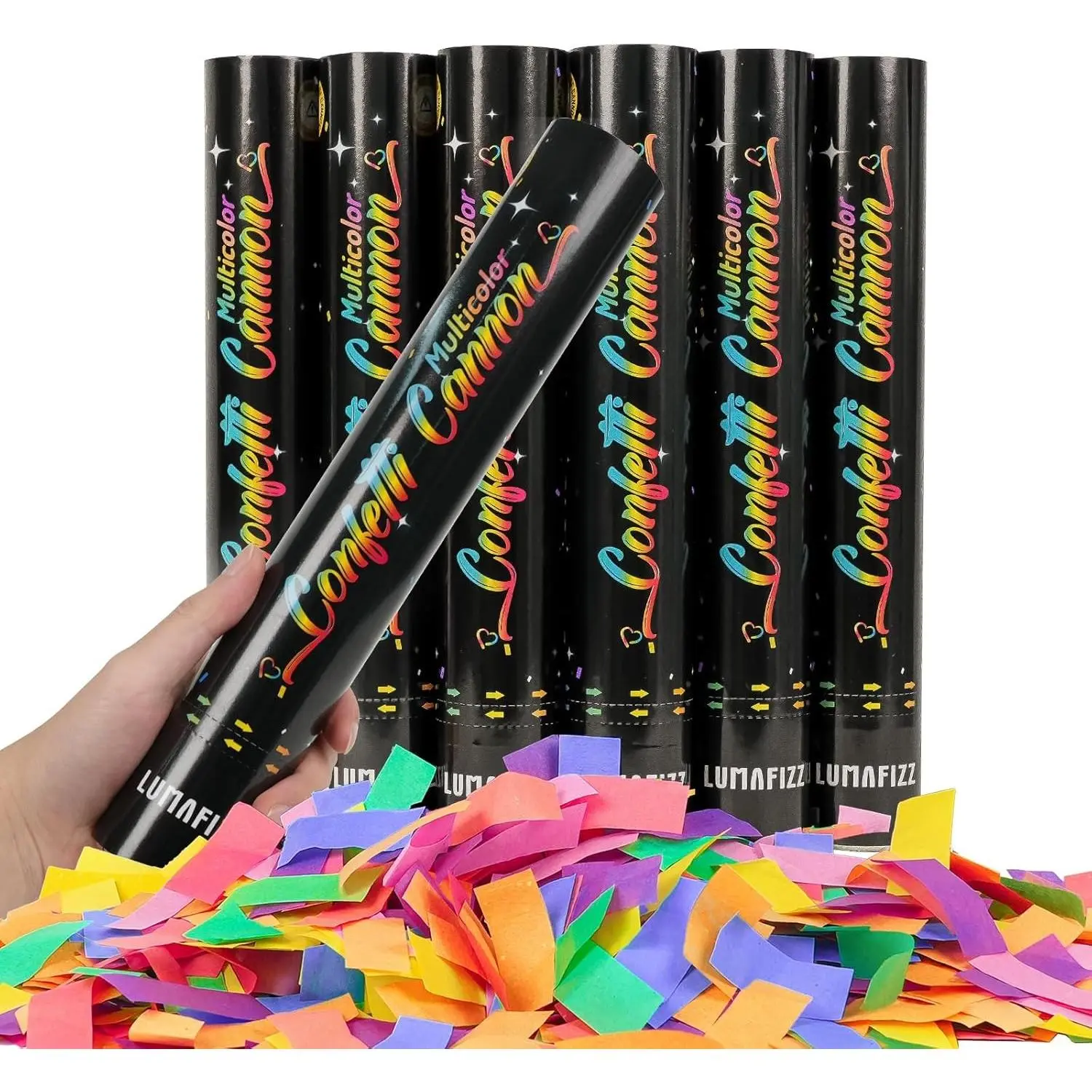 12-Inch Biodegradable Confetti Cannons [6-Pack], Multicolor Confetti Poppers for Happy Birthday, Party Fun, Wedding & Holiday Gifting