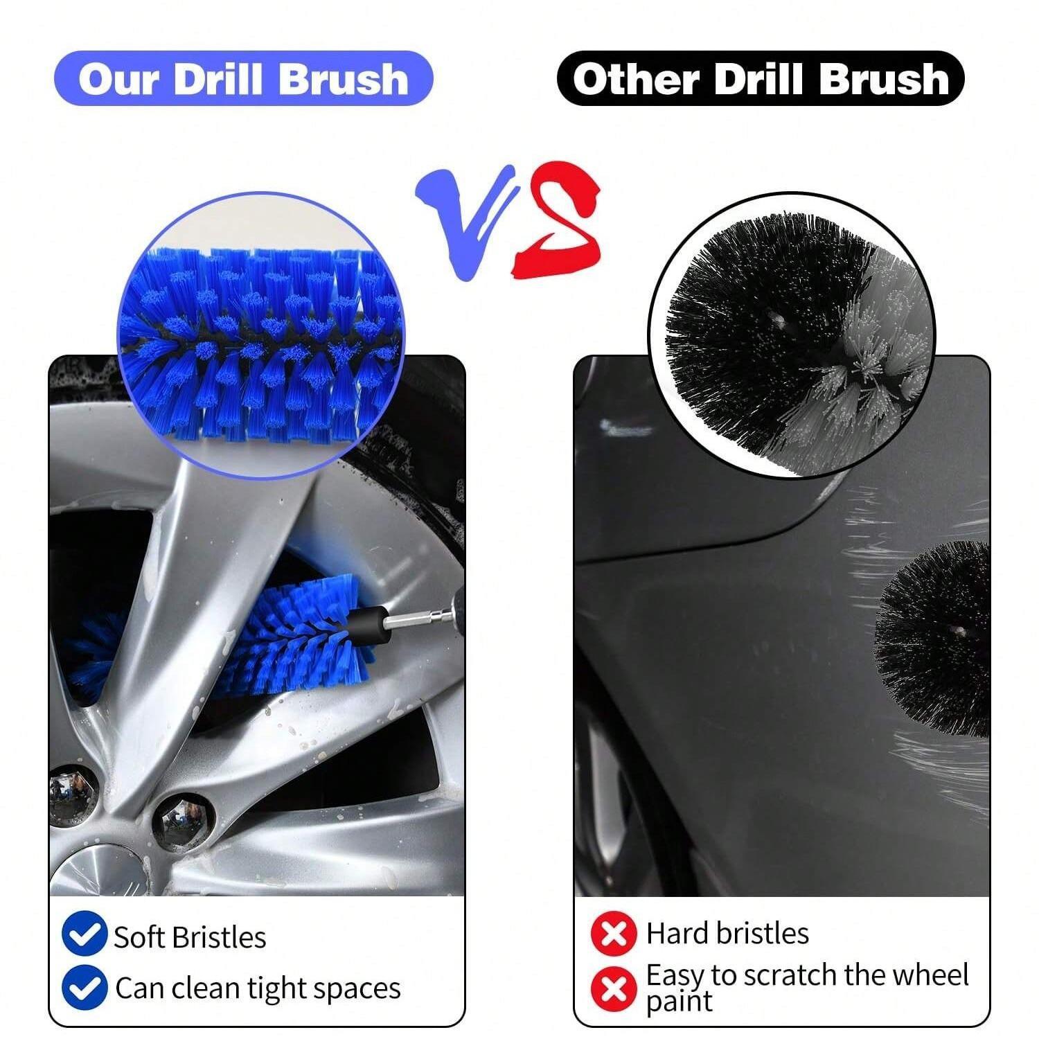 Car Wheel Cleaning Brush, 1pc Drill Brush Attachment for Cleaning, Highly Dense and Durable Car Cleaning Brush for Wheels, Rims, Engines, Exhaust, Bottle