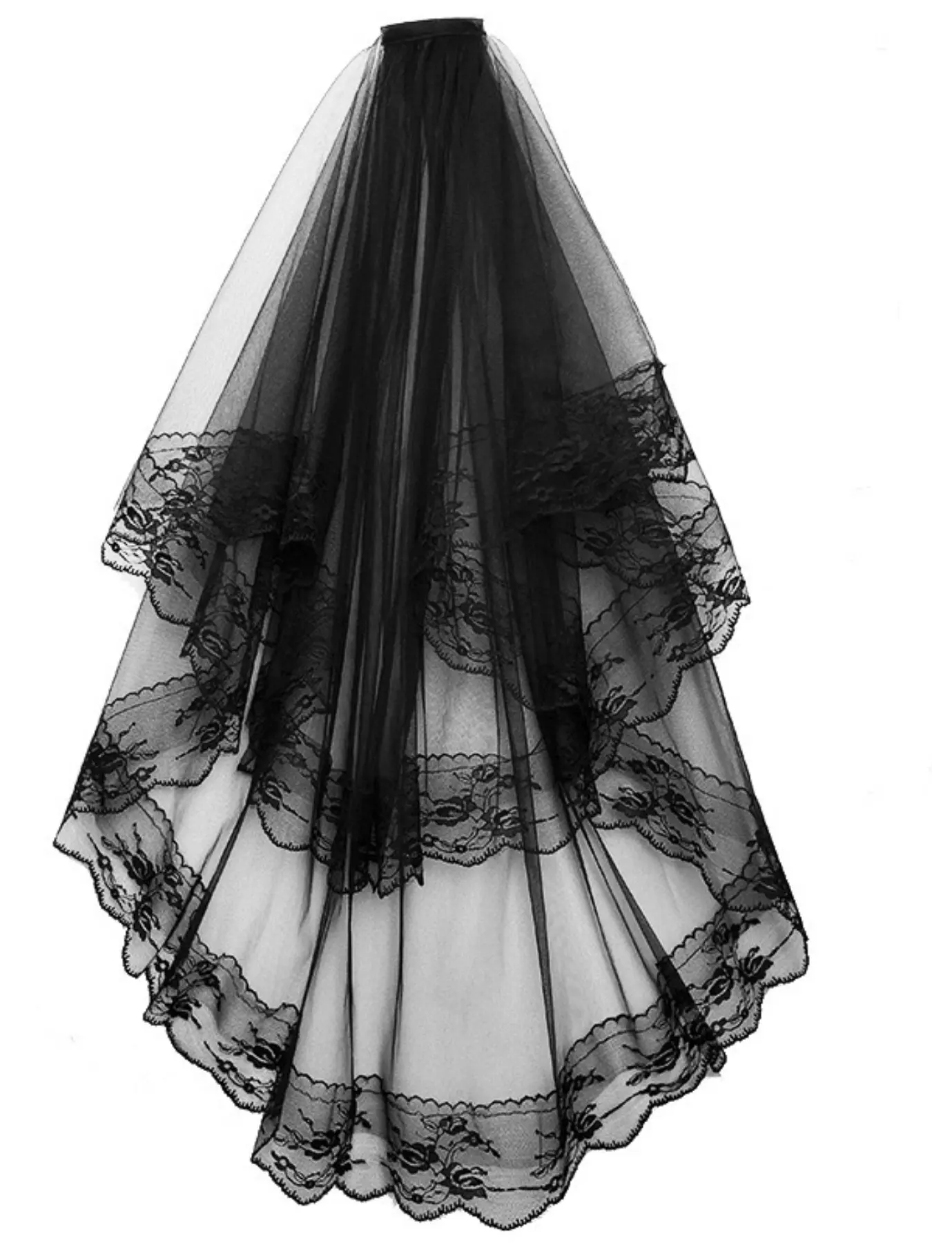 Lace Veil, Double Layer Mid-Length Gothic Elegant Short Lace Trim Headpiece, Perfect for Wedding, Party, Halloween, Evening Event