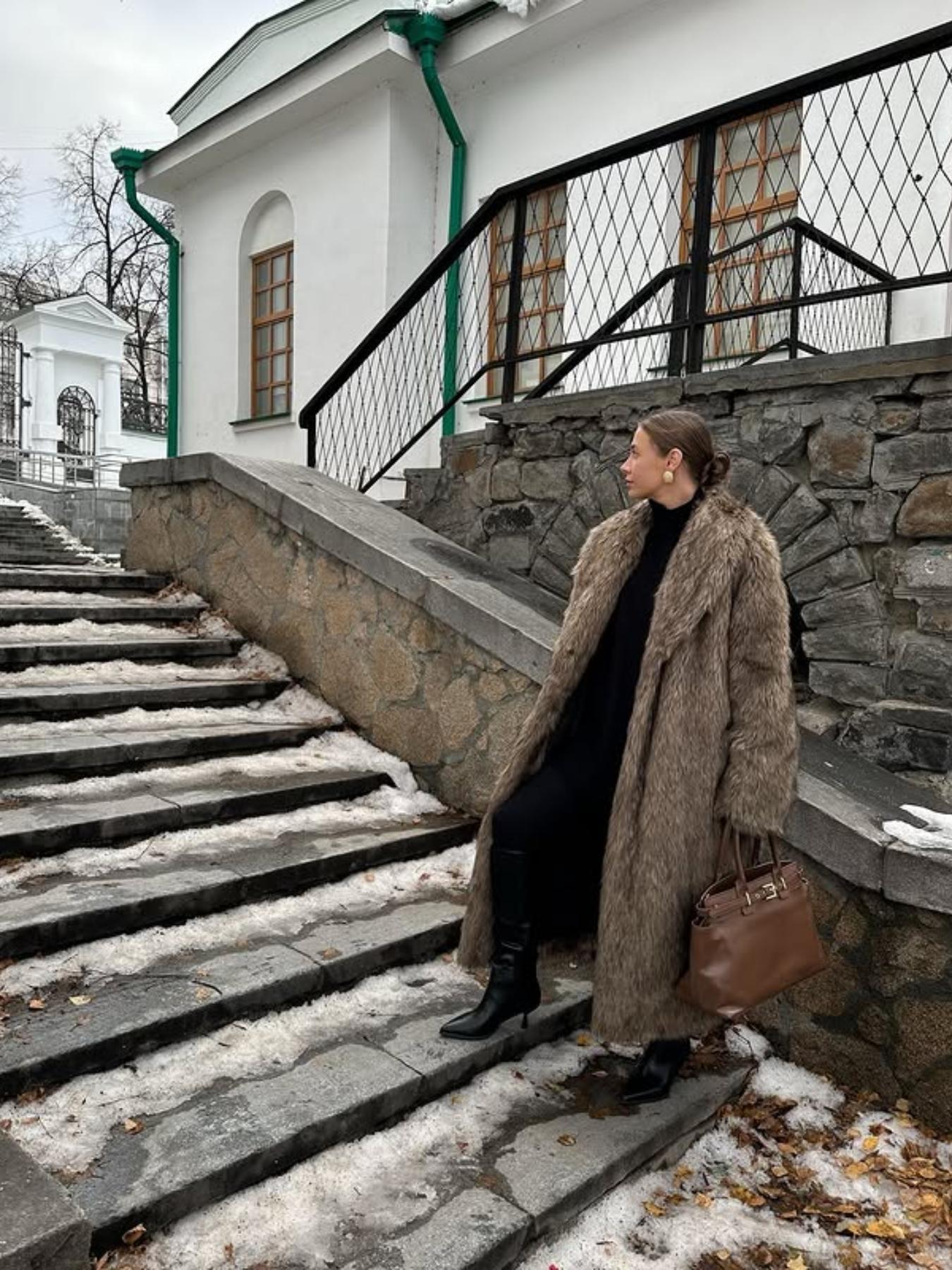 Women's Solid Color Open Faux Fur Coat, Loose Fit Jacket, Elegant Long Sleeve Waterfall Collar Outerwear for Fall & Winter, Women's Clothing for Daily Wear, Clothing for Women