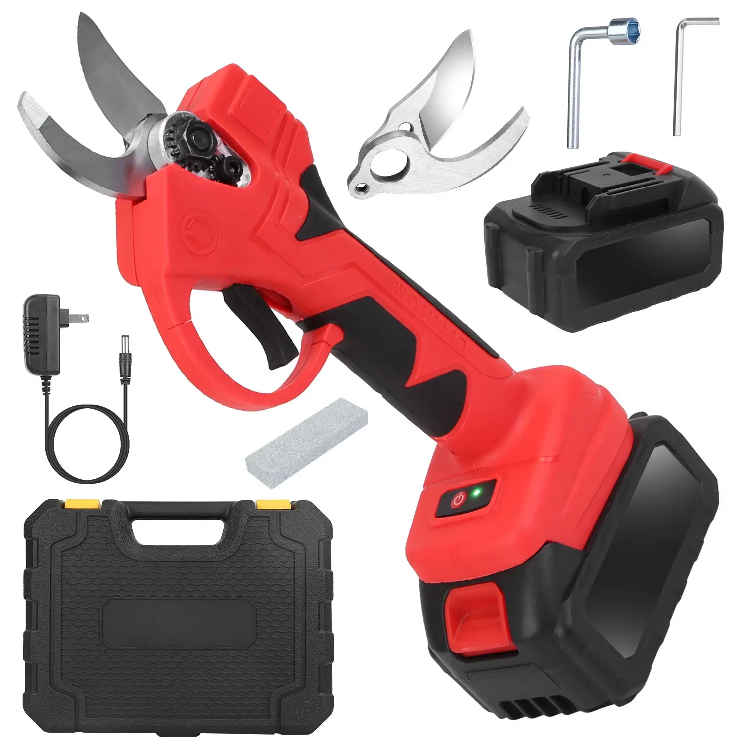 21V Cordless Electric Pruning Shears 40mm 1.57" Electric Branch Scissors Tree Branch Cutter with 2 Rechargeable Batteries Sharpening Stone Blade Repla
