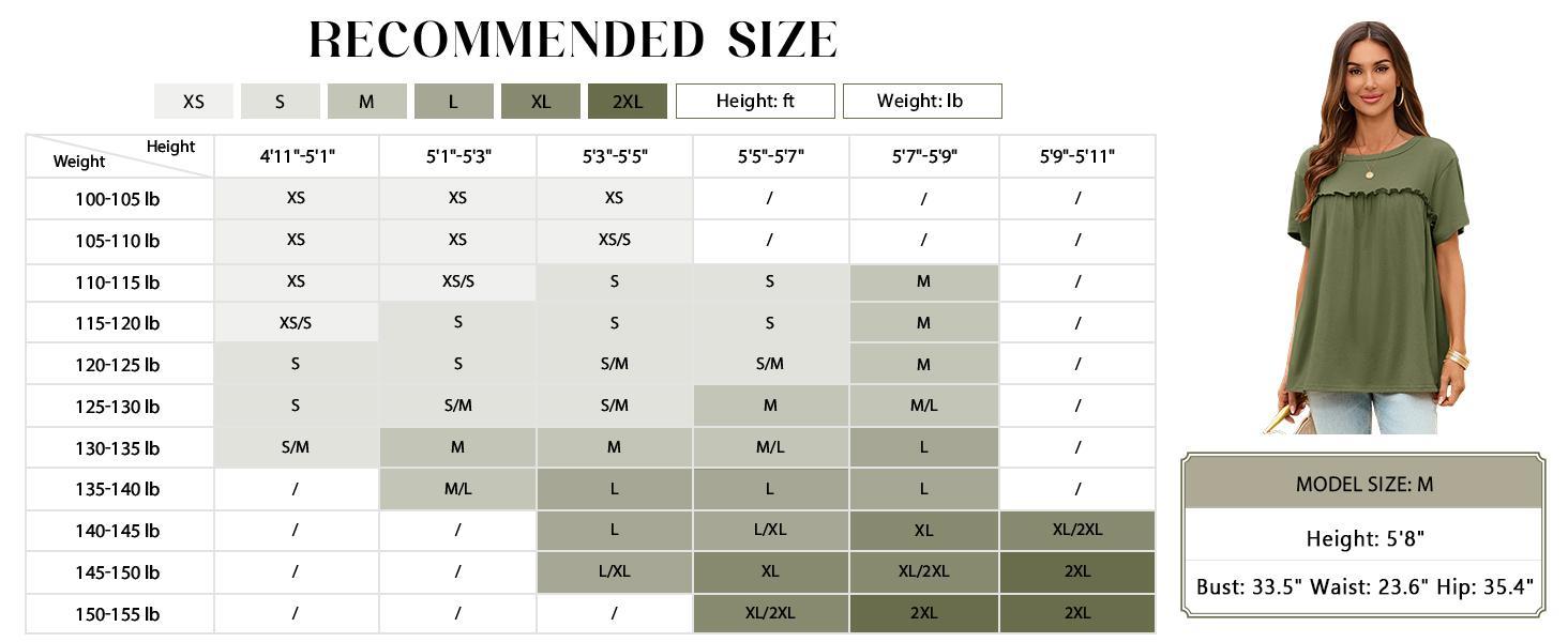 Womens Summer Babydoll Tunic Tops Pleated Short Sleeve Crew Neck Peplum T Shirts Casual Loose Fit Outfits Womenswear Blouse church outfit Breathable Chic