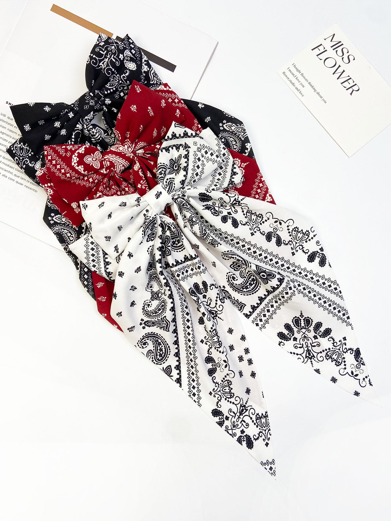 Paisley Print Bow Decor Hair Clip, Casual Versatile Hair Accessories for Women, Minimalist Headwear Suitable for Thick Hair