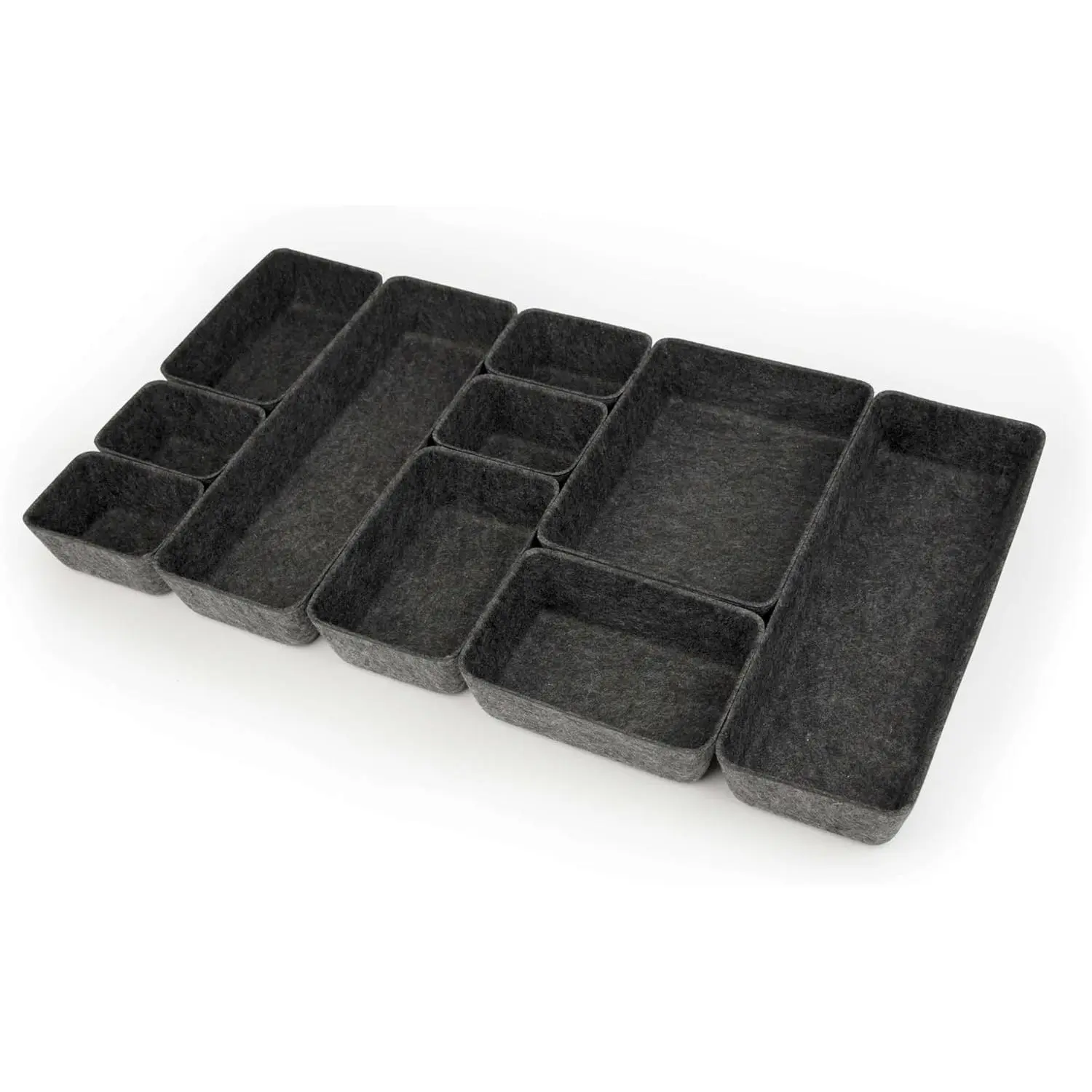 Recycled Felt Storage Bins Set of 10 (Charcoal) | Felt·Like·It! recycled felt bins; soft non-scratch material; closet, shelf, desk, office, entryway & classroom storage