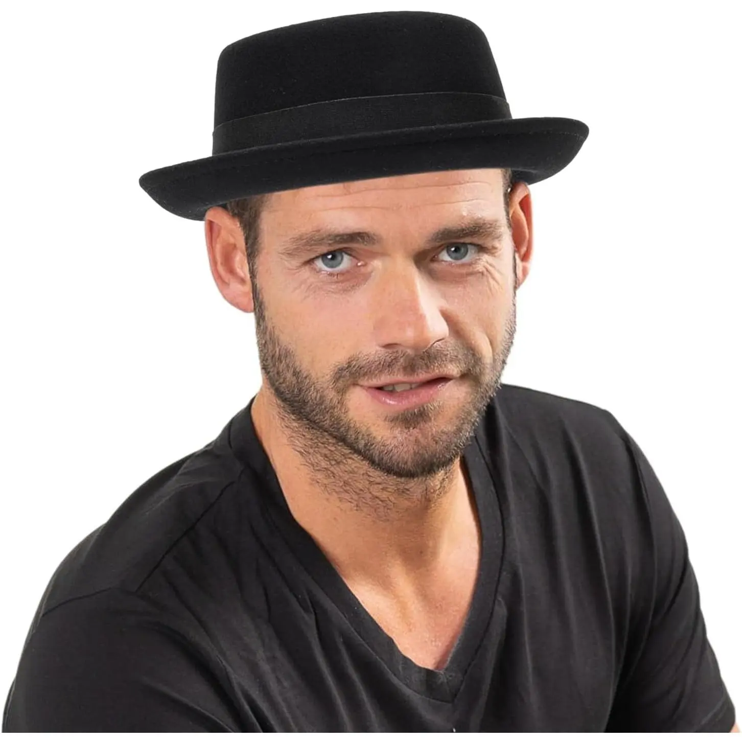 Men's Flat Top Wool Pork Pie Hat - Classic Porkpie Fedora Bowler Hat for Women(Gift)